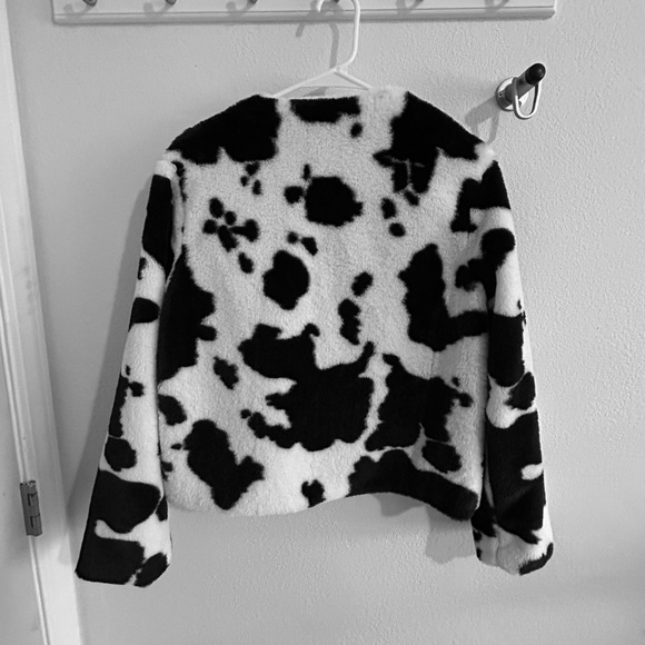 Cow Print Coat Soft Fuzzy Jacket - Picture 2 of 2